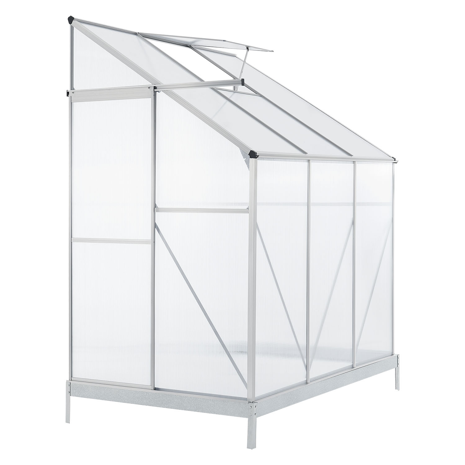  Hliníkový boční skleník 3 m² s 1 střešním oknem včetně podlahových základů