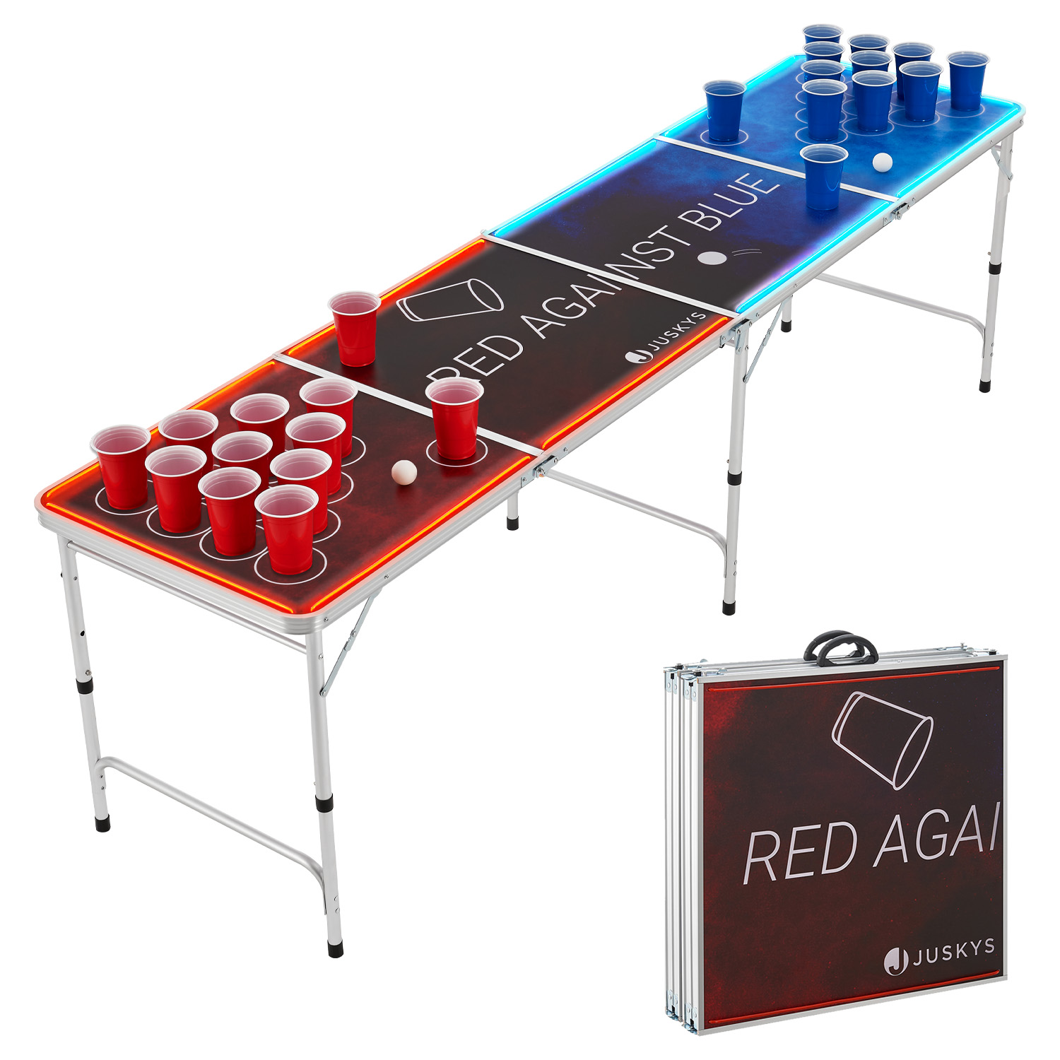 Levně Juskys Beer Pong stůl Red vs. Blue s LED