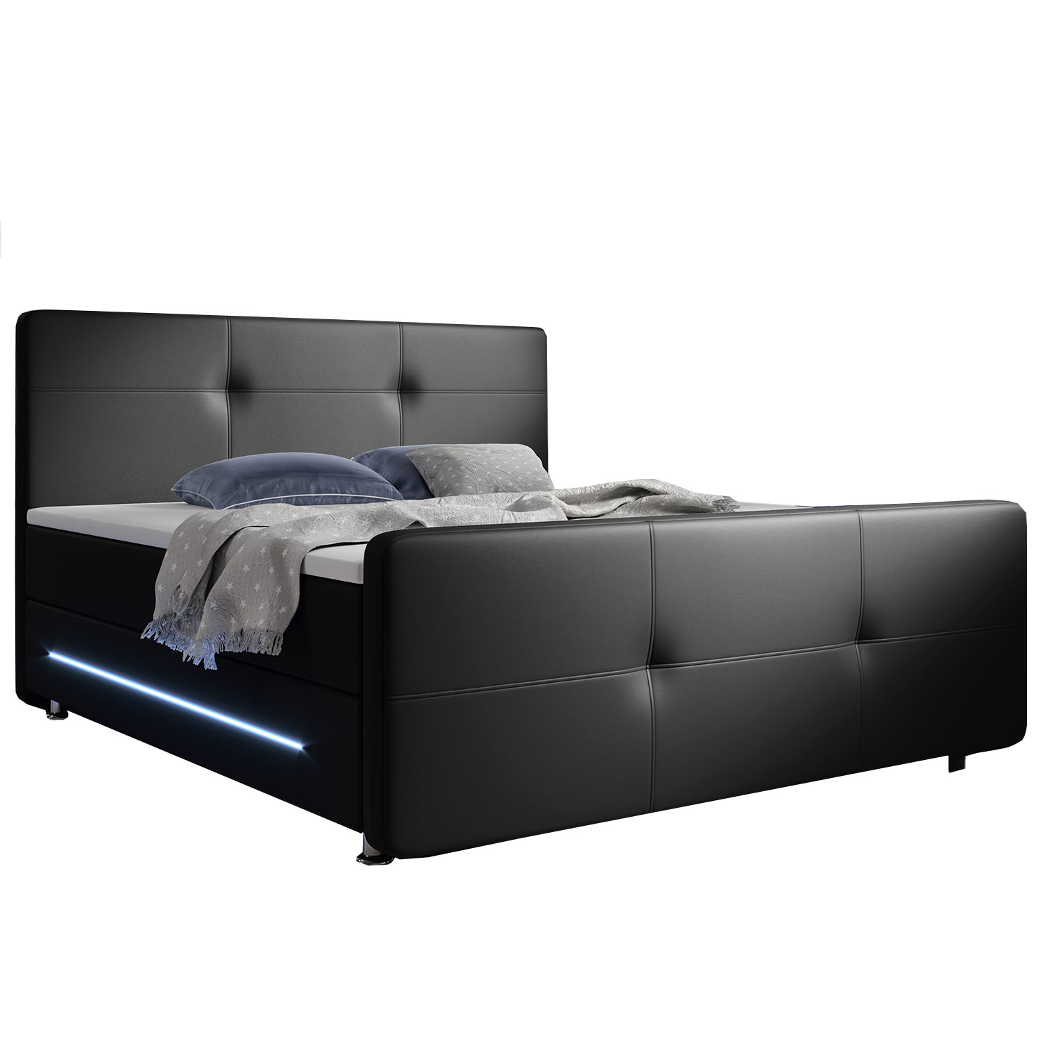 Levně Juskys Pružinová postel Oakland 140 x 200 cm umělá kůže s matracemi v černé barvě