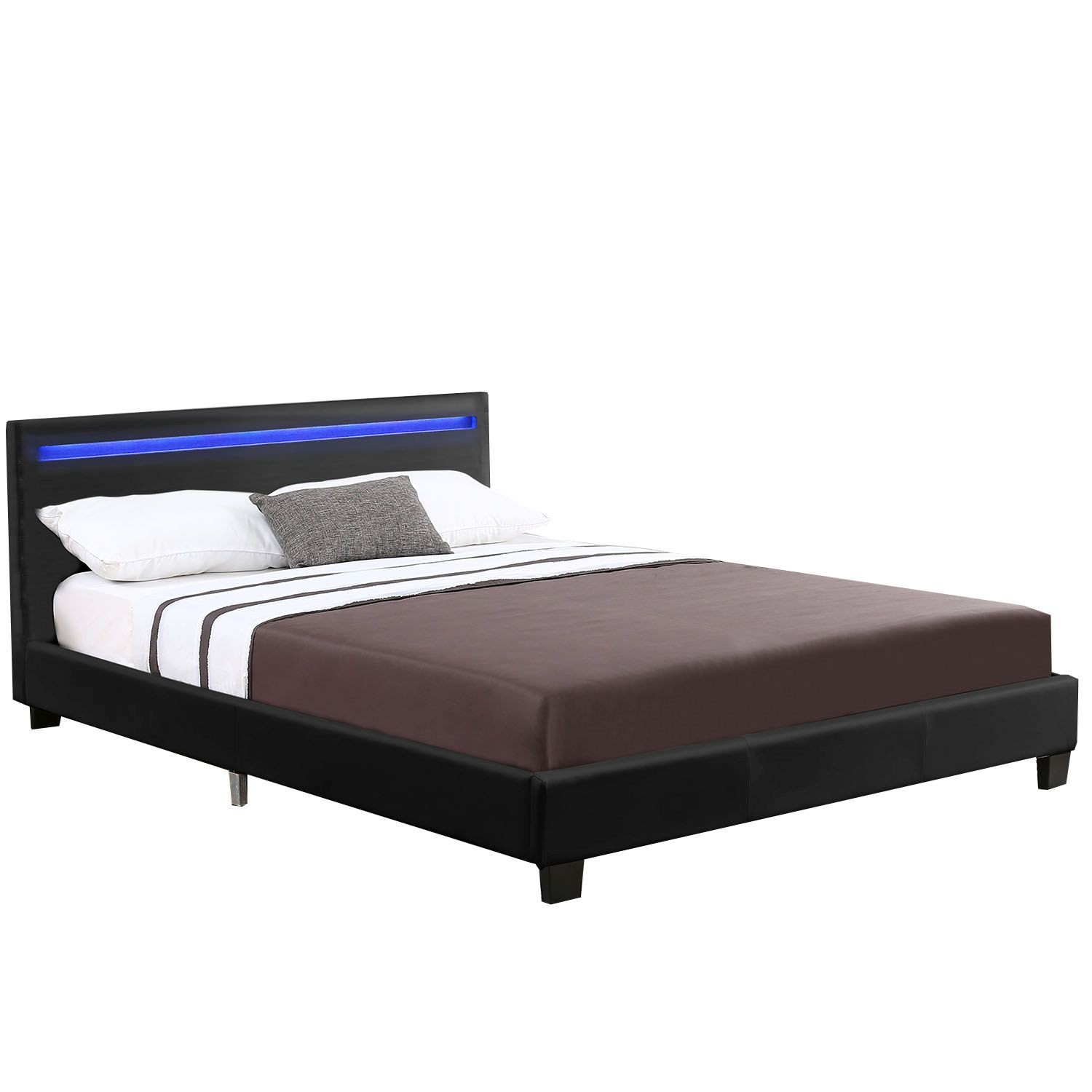 Juskys Čalouněná postel Verona 120 x 200 cm s LED osvětlením v černé barvě