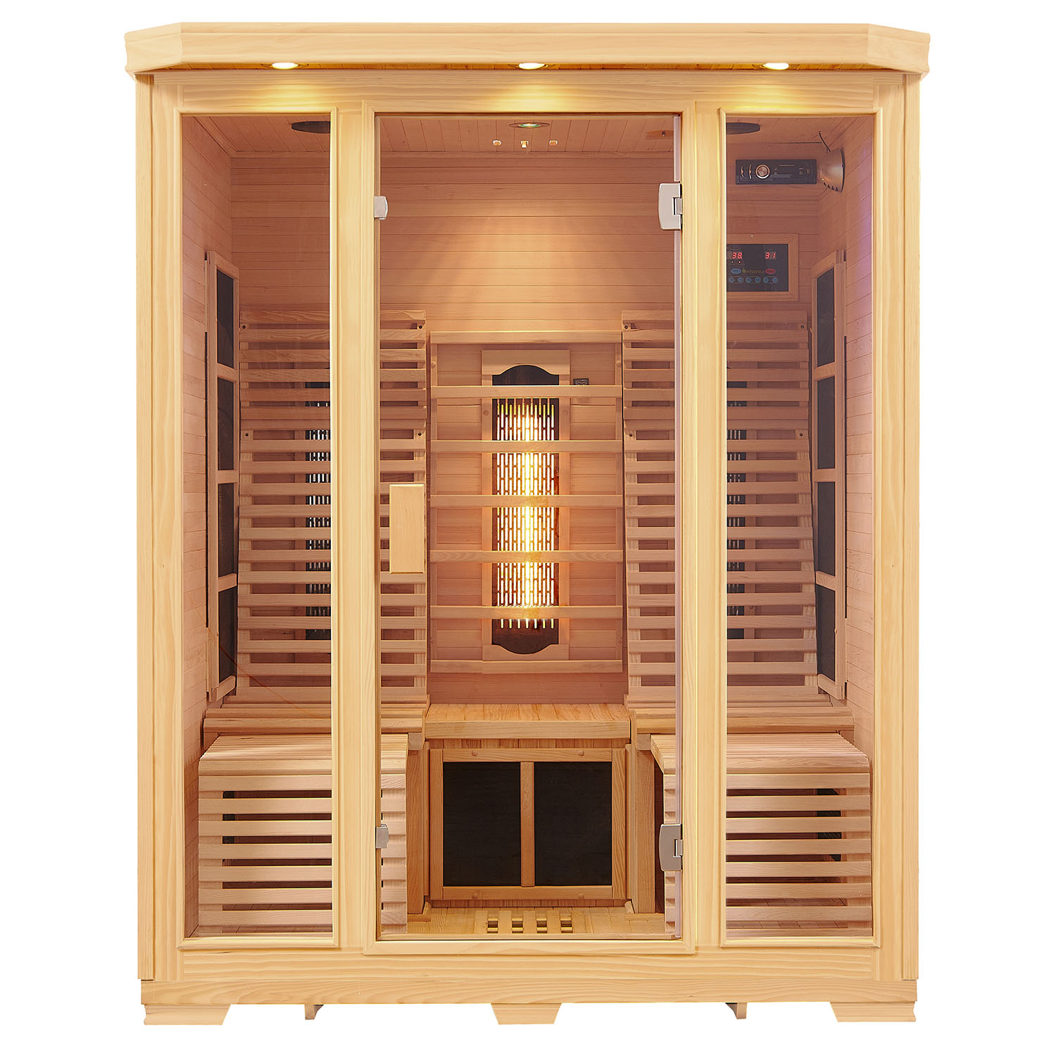 Levně Juskys Infračervená sauna/ tepelná kabina Helsinky 150 s triplexním topným systémem a dřevem Hemlock