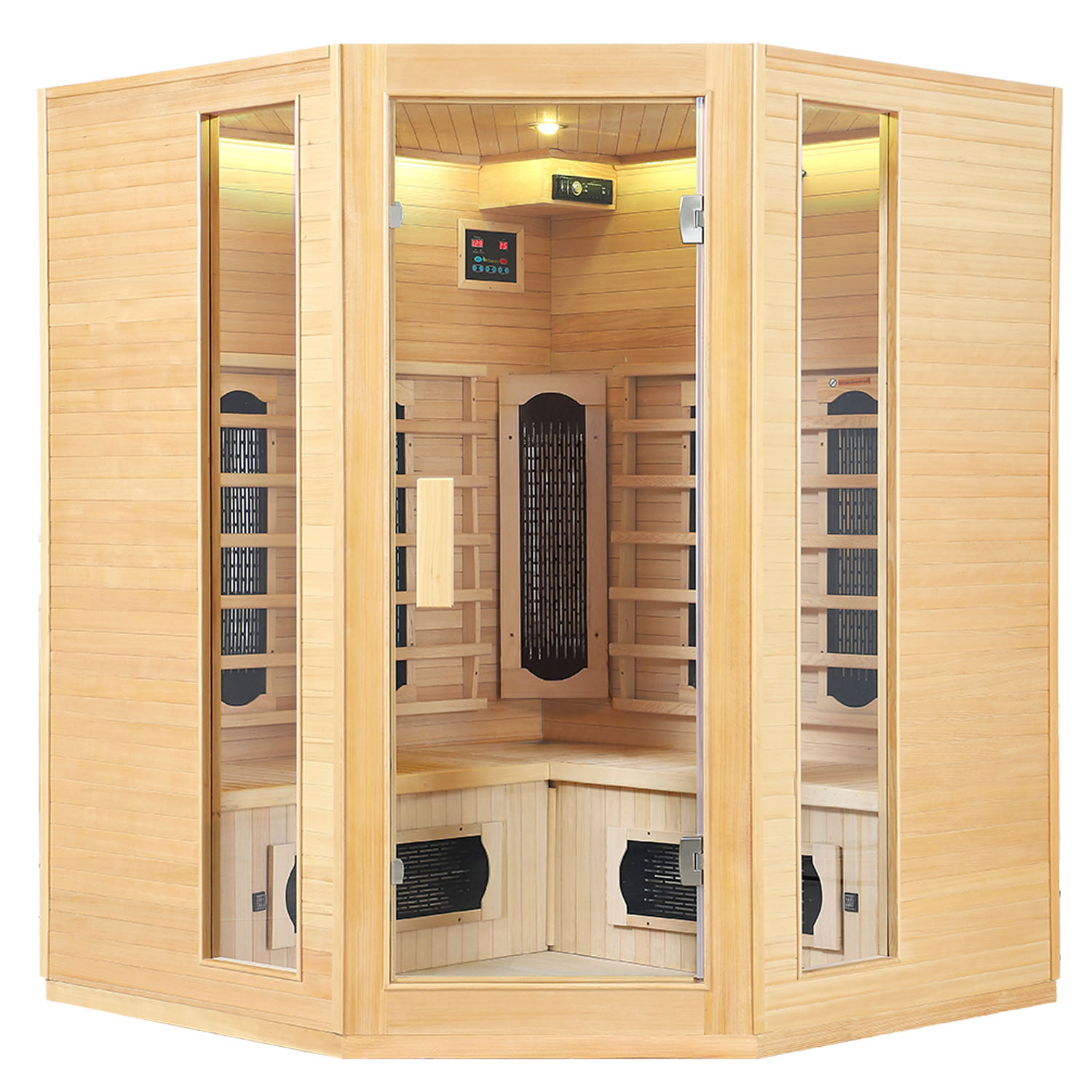 Juskys Infračervená sauna/tepelná kabina Nyborg E150K s keramikou, panelovým radiátorem a dřevem Hemlock