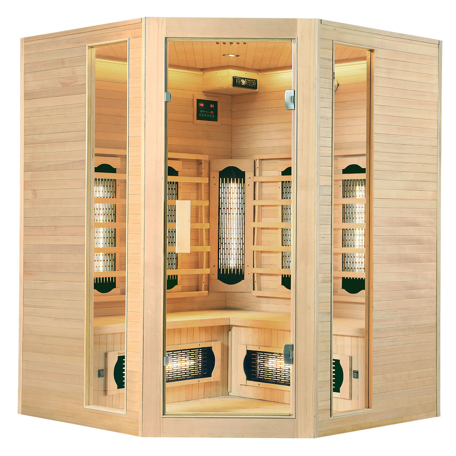 Levně Juskys Infračervená sauna/tepelná kabina Nyborg E150V s plným spektrem, panelovými radiátory a dřevem Hemlock
