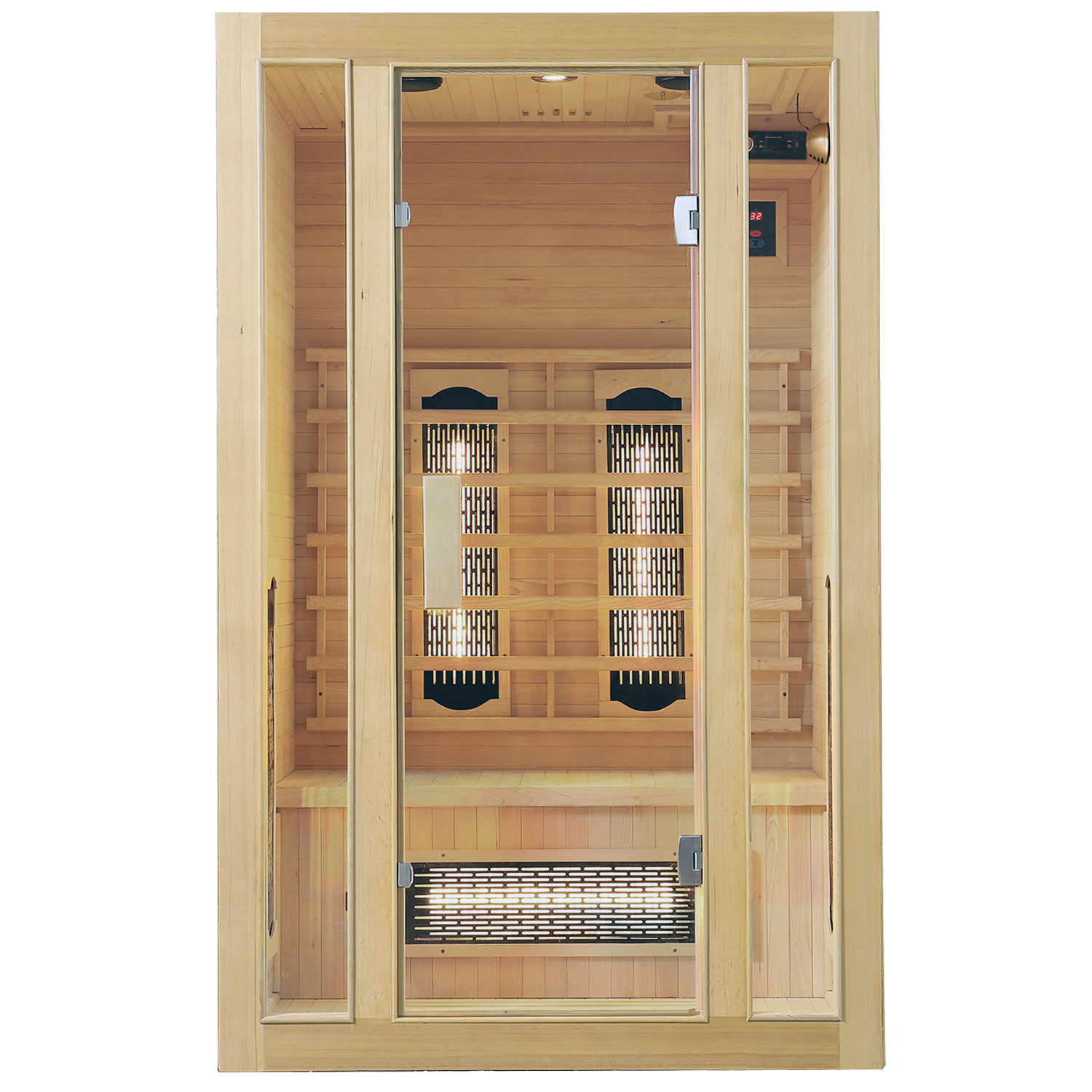 Levně Juskys Infračervená sauna/tepelná kabina Nyborg S120V s plným spektrem, panelovým radiátorem a dřevem Hemlock