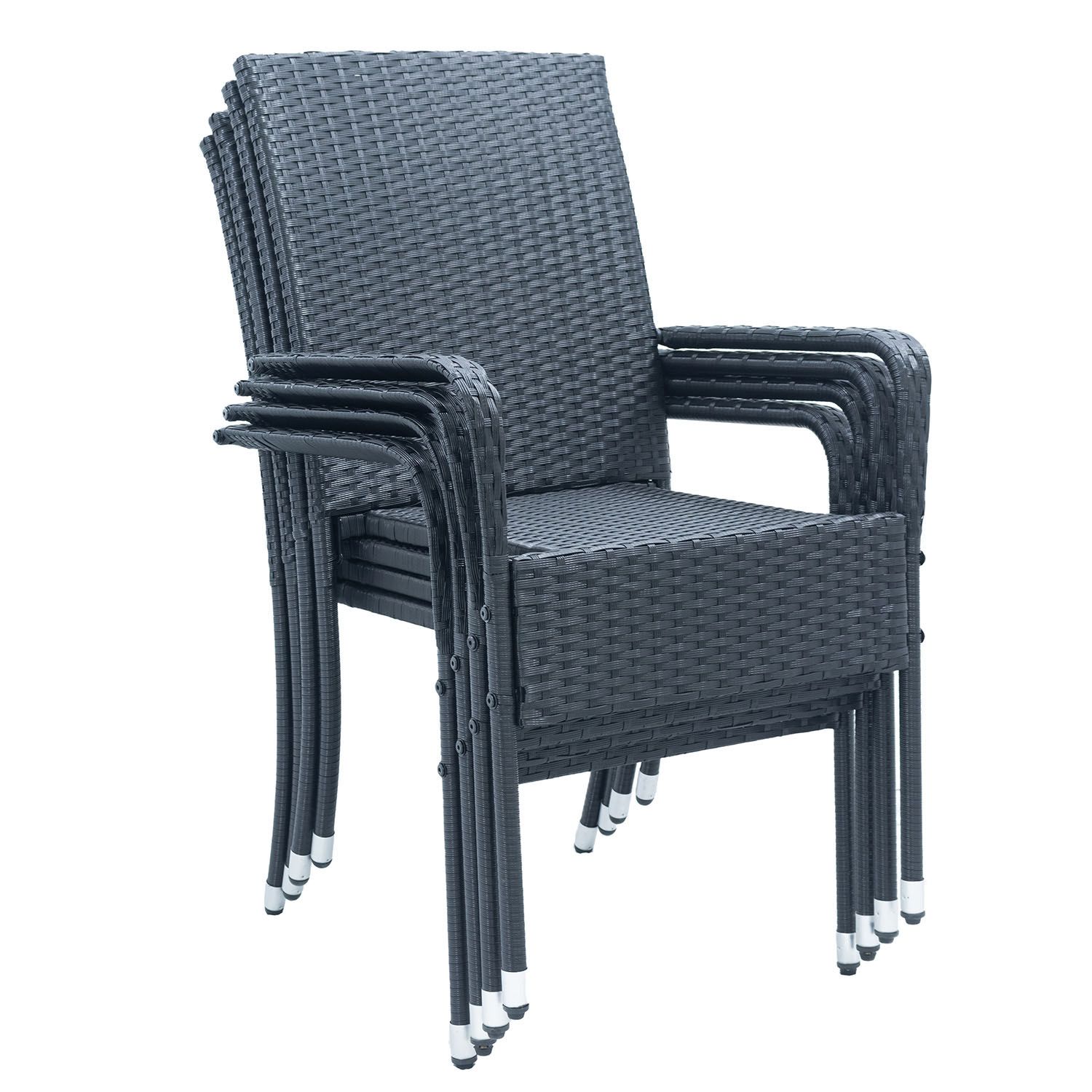 Levně Juskys Polyratanove zahradní židle Yoro s područkami 4ks set černá