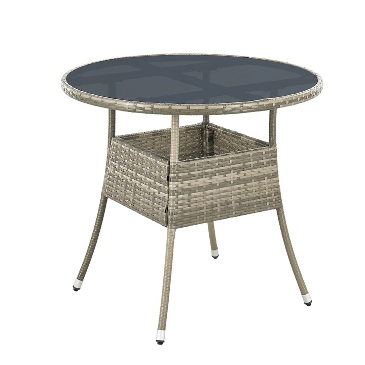 Levně Juskys Polyratanový zahradní stolek Yoro, kulatý, šedý 80 cm