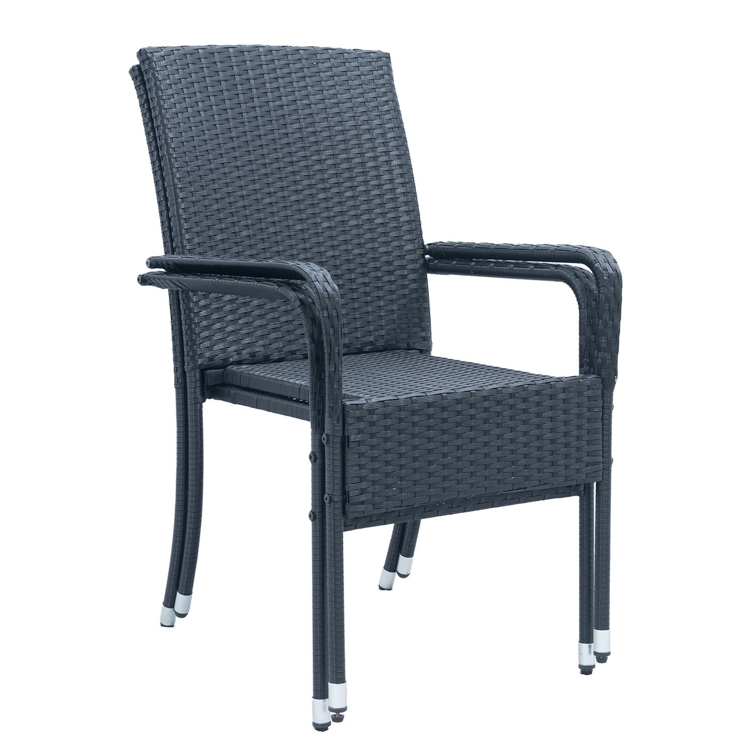 Juskys Polyratanové zahradní židle Yoro Set 2 stohovatelné s područkami - černá mramorovaná
