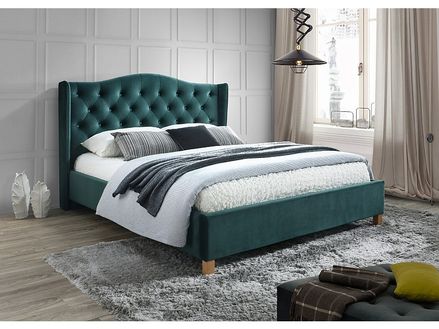 Čalouněná postel ASPEN VELVET 160 x 200 cm barva zelená / dub