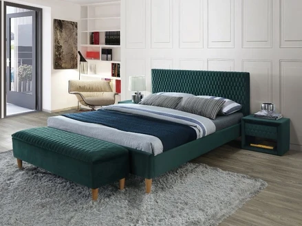 Čalouněná postel AZURRO VELVET 180 x 200 cm barva zelená / dub