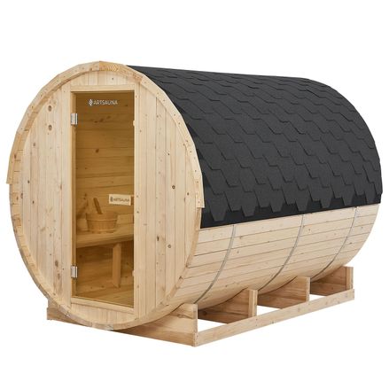 Venkovní sudová sauna Spitzbergen XL délka 220 cm průměr 190 cm (8 kW)