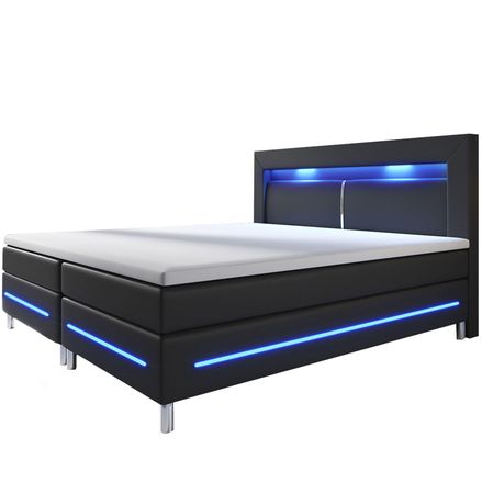 Pružinová postel Norfolk 140 x 200 cm černá - LED pásy a pružinové jádro matrace