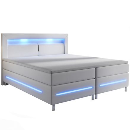 Pružinová postel Norfolk 180 x 200 cm bílá - LED pásy a pružinové jádro matrace