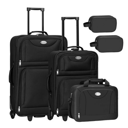 Sada textilních kufrů 5 kusů se 2 kufry, taškou přes rameno a 2 kosmetickými taškami - černá