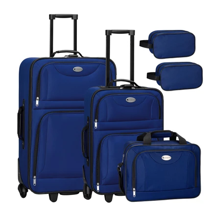 Sada textilních kufrů 5 kusů se 2 kufry, taškou přes rameno a 2 kosmetickými taškami - modrá