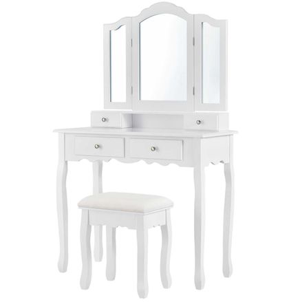 Toaletní stolek "Emma" bílý se zrcadlem a židličkou