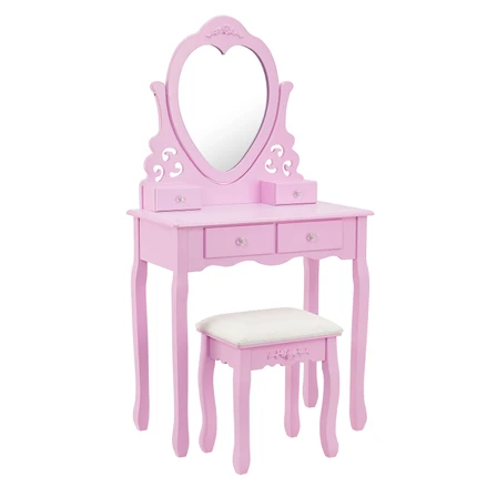 Toaletní stolek "Julia" růžový se srdečním zrcadlem a s taburetkou