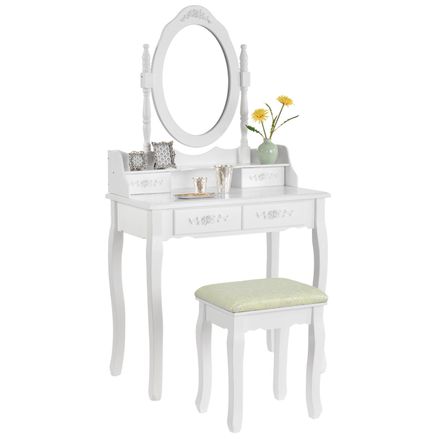 Toaletní stolek "Mira" bílý se zrcadlem a židličkou