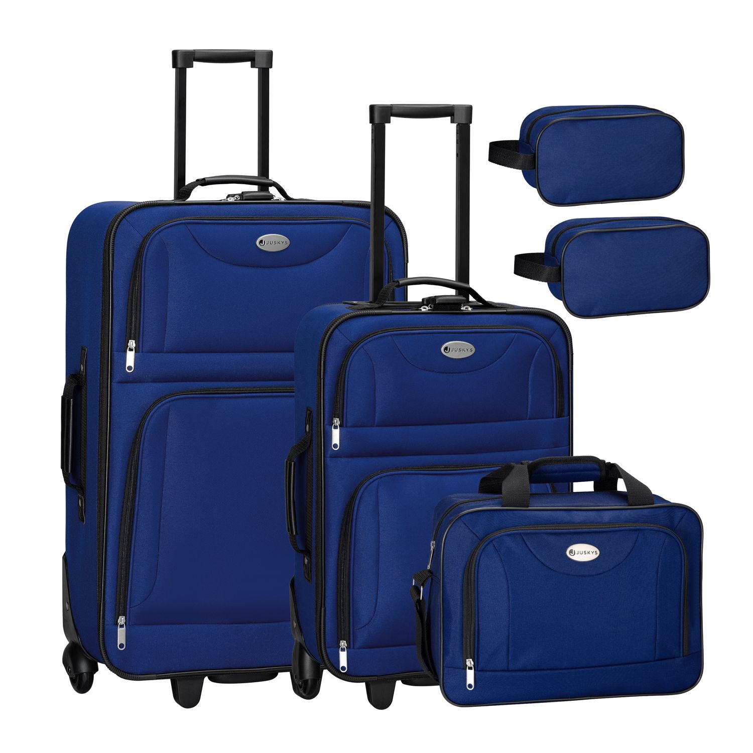 Juskys Sada textilních kufrů 5 kusů se 2 kufry, taškou přes rameno a 2 kosmetickými taškami - modrá